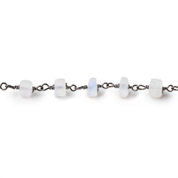 5mm Matte Rainbow Moonstone Plain Rondelles on Black Gold Plated Chain 35pcs (ONLINE ORDER ONLY)