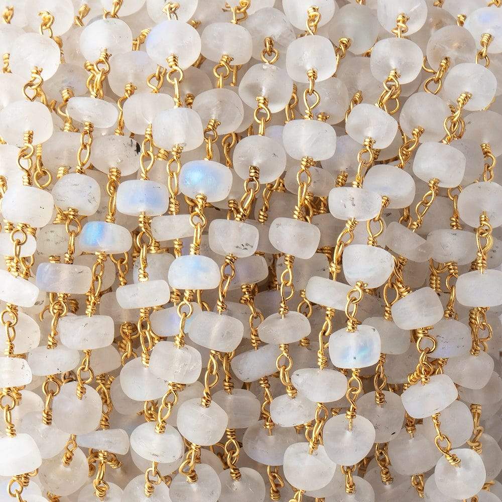 4mm Matte Rainbow Moonstone Plain Rondelles on Gold Plated Chain 35pcs (ONLINE ORDER ONLY)