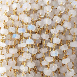4mm Matte Rainbow Moonstone Plain Rondelles on Gold Plated Chain 35pcs (ONLINE ORDER ONLY)