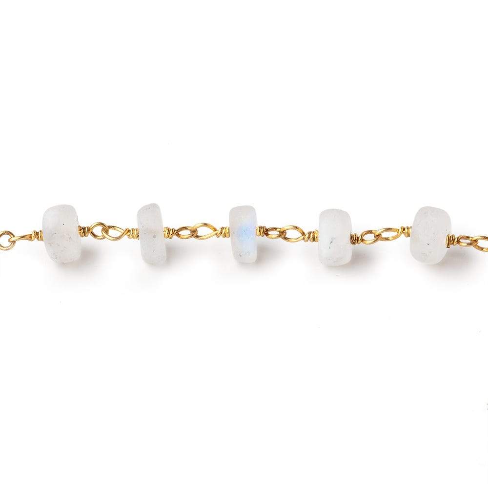 4mm Matte Rainbow Moonstone Plain Rondelles on Gold Plated Chain 35pcs (ONLINE ORDER ONLY)