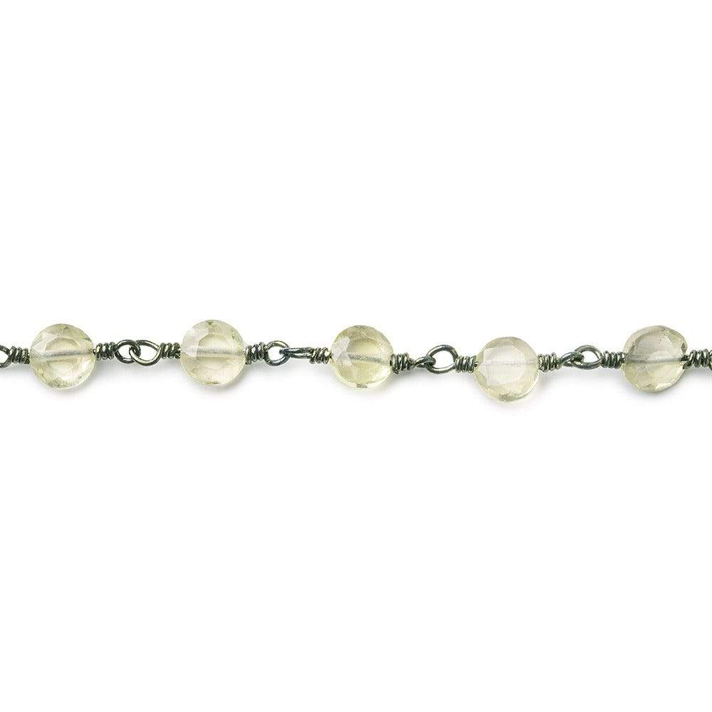 5mm Multi Color Quartz faceted coin Black Gold plated Chain by the foot (ONLINE ORDER ONLY)