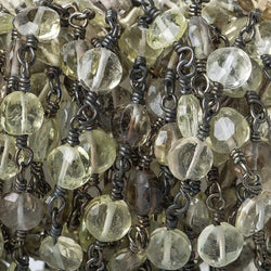 5mm Multi Color Quartz faceted coin Black Gold plated Chain by the foot (ONLINE ORDER ONLY)