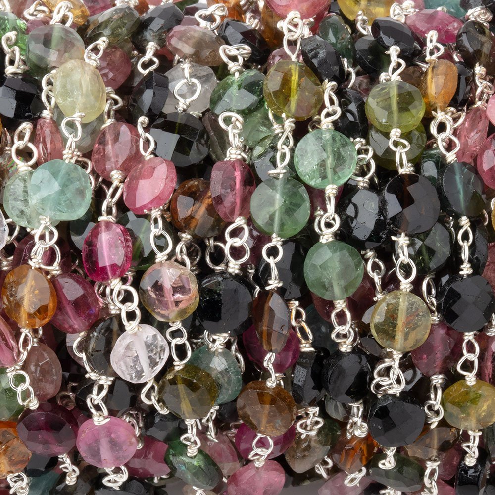 5mm Multi Color Tourmaline Faceted Coins on Sterling Silver Chain (ONLINE ORDER ONLY)