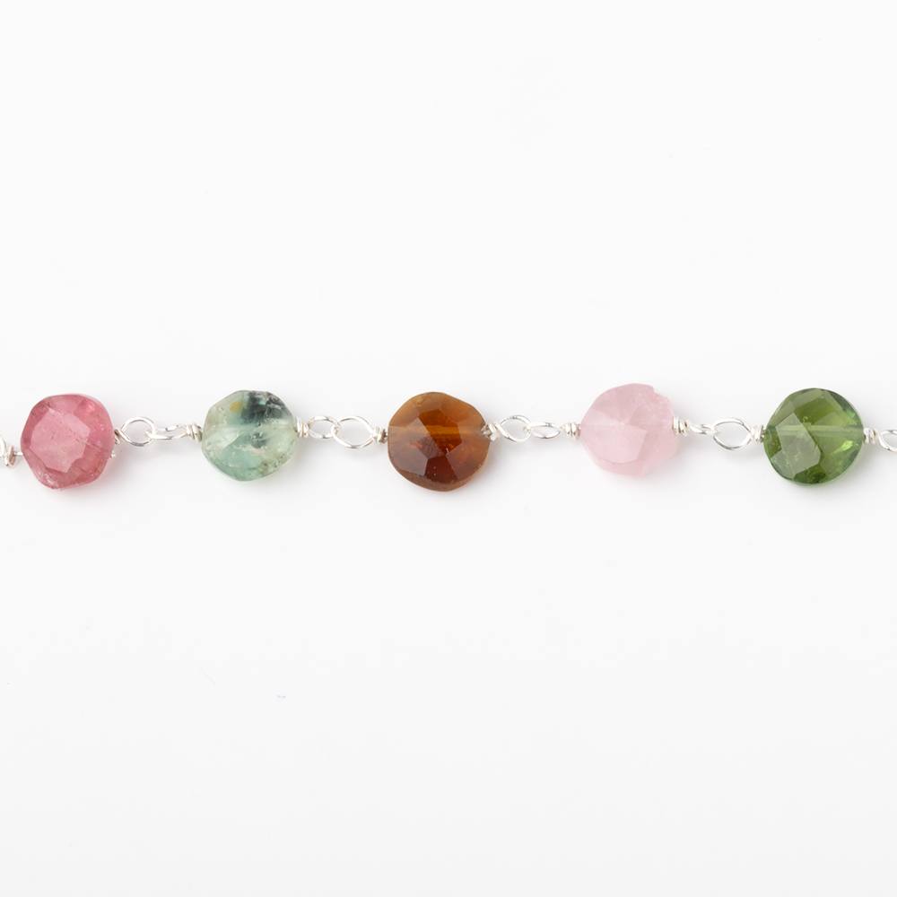 5mm Multi Color Tourmaline Faceted Coins on Sterling Silver Chain (ONLINE ORDER ONLY)