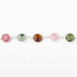 5mm Multi Color Tourmaline Faceted Coins on Sterling Silver Chain (ONLINE ORDER ONLY)