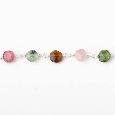 5mm Multi Color Tourmaline Faceted Coins on Sterling Silver Chain (ONLINE ORDER ONLY)