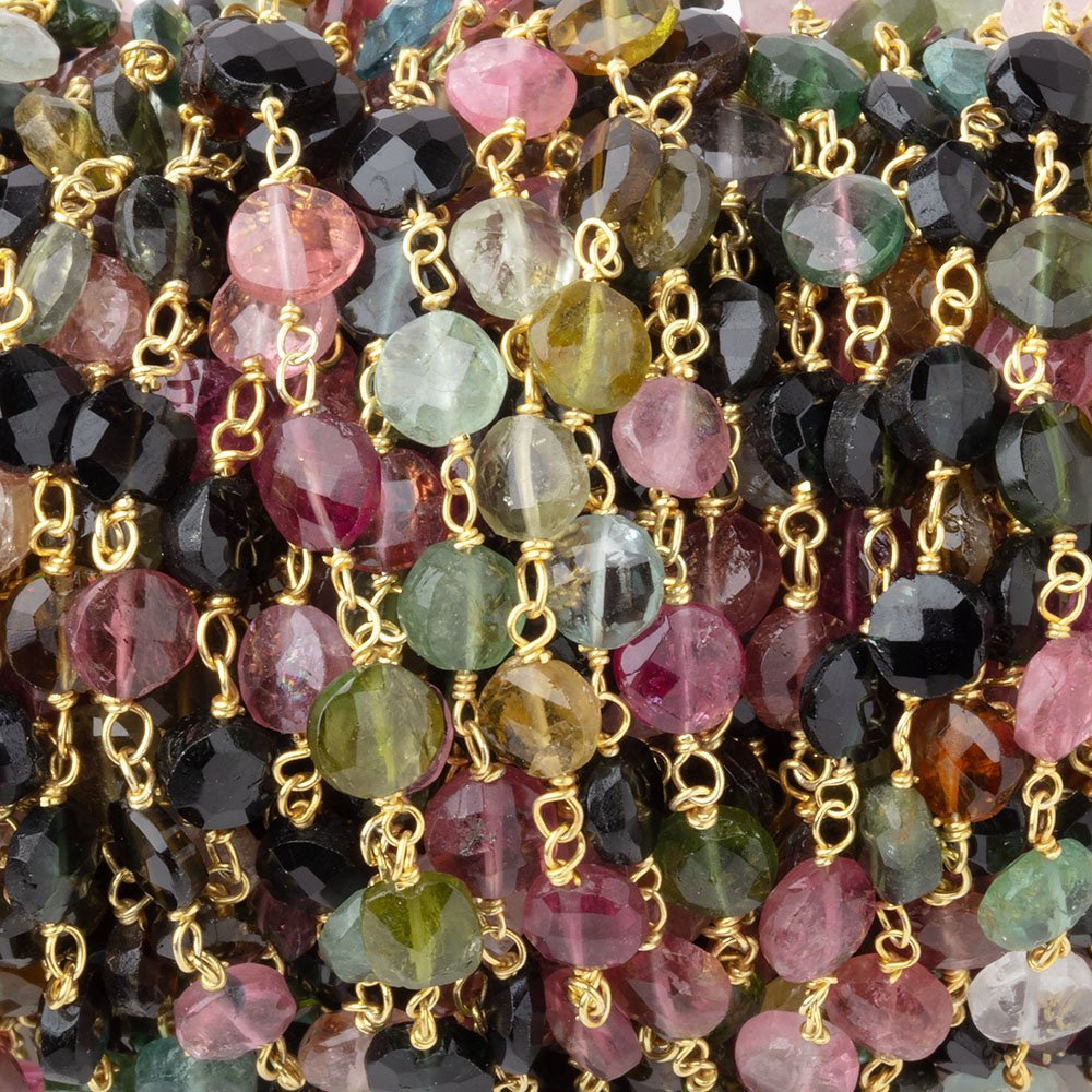 5mm Multi Color Tourmaline Faceted Coins on Vermeil Chain (ONLINE ORDER ONLY)