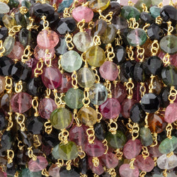 5mm Multi Color Tourmaline Faceted Coins on Vermeil Chain (ONLINE ORDER ONLY)