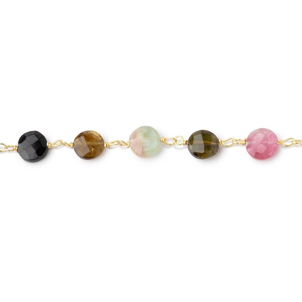 5mm Multi Color Tourmaline Faceted Coins on Vermeil Chain (ONLINE ORDER ONLY)