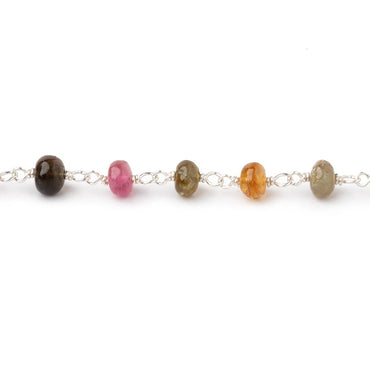 5mm Multi Color Tourmaline Plain Rondelles on Sterling Silver Chain (ONLINE ORDER ONLY)