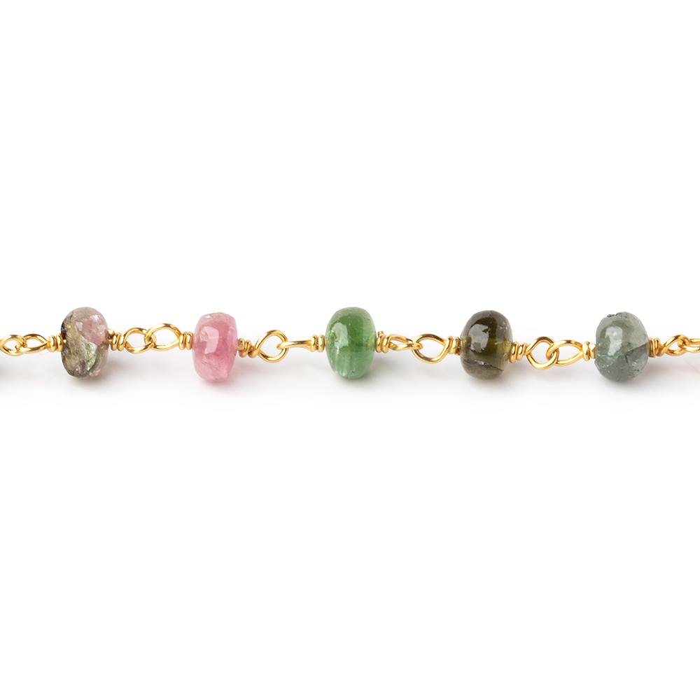 5mm Multi Color Tourmaline Plain Rondelles on Vermeil Chain by the Foot (ONLINE ORDER ONLY)