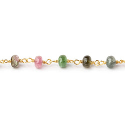 5mm Multi Color Tourmaline Plain Rondelles on Vermeil Chain by the Foot (ONLINE ORDER ONLY)