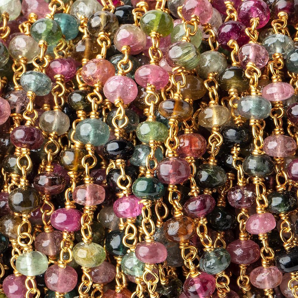 5mm Multi Color Tourmaline Plain Rondelles on Vermeil Chain by the Foot (ONLINE ORDER ONLY)