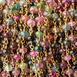 5mm Multi Color Tourmaline Plain Rondelles on Vermeil Chain by the Foot (ONLINE ORDER ONLY)