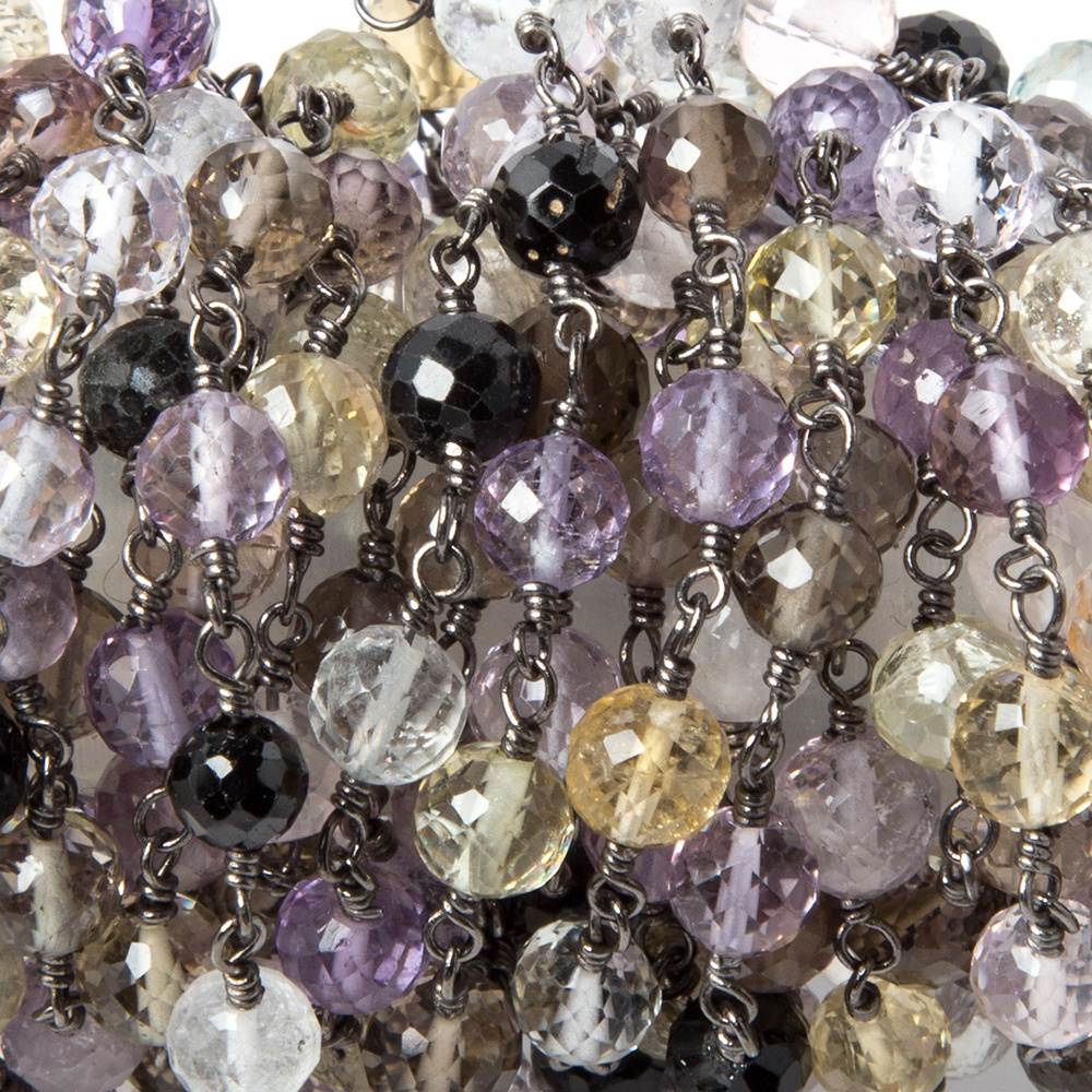 5mm Multi Gemstone faceted round Black Gold Chain by the foot 28 pcs (ONLINE ORDER ONLY)