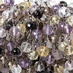 5mm Multi Gemstone faceted round Black Gold Chain by the foot 28 pcs (ONLINE ORDER ONLY)