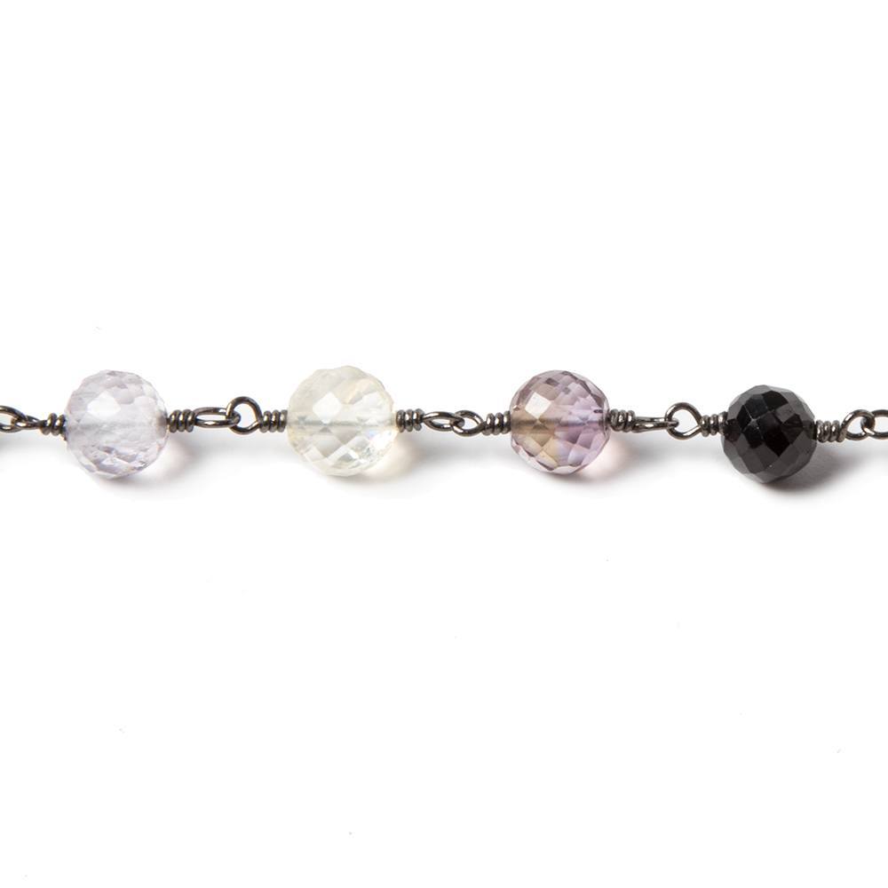 5mm Multi Gemstone faceted round Black Gold Chain by the foot 28 pcs (ONLINE ORDER ONLY)