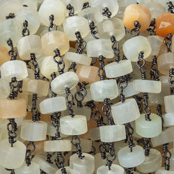 5mm MultiColor Moonstone heishi Black Gold plated Chain by the foot 35 pieces (ONLINE ORDER ONLY)