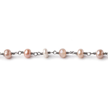5mm Mystic Angel Skin Peach Moonstone Plain Rondelles Black Gold Chain by the Foot (ONLINE ORDER ONLY)