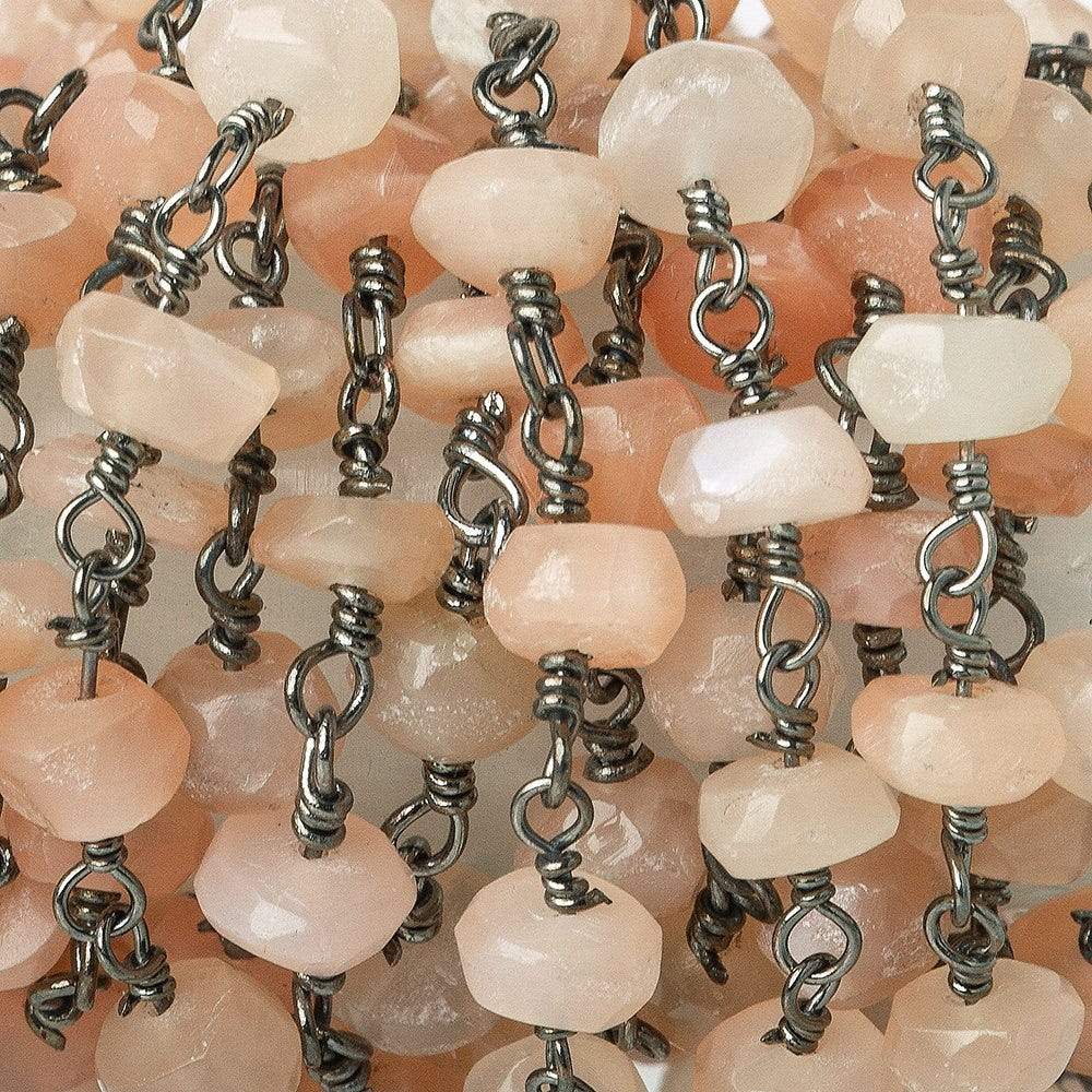 5mm Peach Moonstone faceted rondelle Black Gold plated Chain by the foot (ONLINE ORDER ONLY)