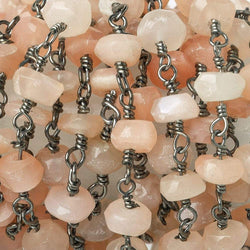 5mm Peach Moonstone faceted rondelle Black Gold plated Chain by the foot (ONLINE ORDER ONLY)