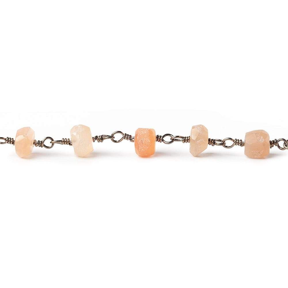 5mm Peach Moonstone faceted rondelle Black Gold plated Chain by the foot (ONLINE ORDER ONLY)