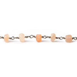 5mm Peach Moonstone faceted rondelle Black Gold plated Chain by the foot (ONLINE ORDER ONLY)