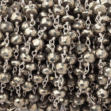 5mm Pyrite faceted rondelle .925 Silver Chain by the foot 30 beads (ONLINE ORDER ONLY)
