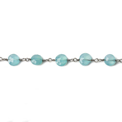 5mm Seafoam Blue Chalcedony faceted coin Black Gold Chain by the foot 27 beads (ONLINE ORDER ONLY)