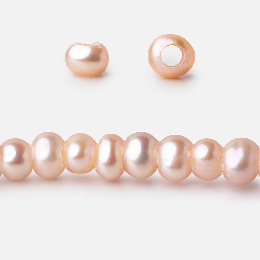 5mm Sunrise Pink 2.5mm Large Hole Off Round Freshwater Pearls 15 inch 112 Beads (ONLINE ORDER ONLY)