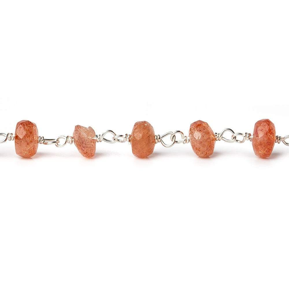 5mm Sunstone faceted rondelle Silver Chain by the foot (ONLINE ORDER ONLY)