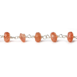 5mm Sunstone faceted rondelle Silver Chain by the foot (ONLINE ORDER ONLY)