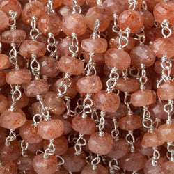 5mm Sunstone faceted rondelle Silver Chain by the foot (ONLINE ORDER ONLY)