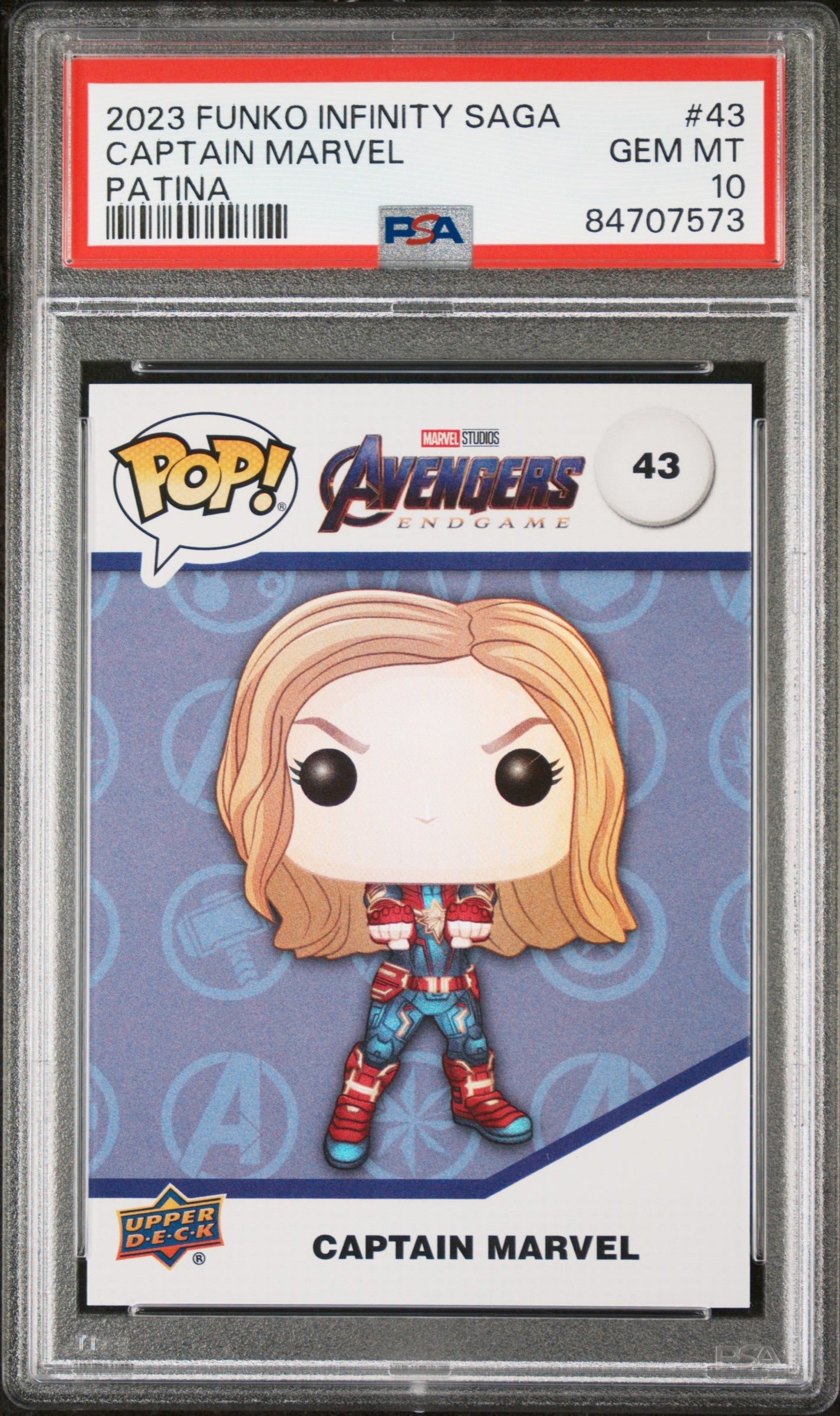 2023 UPPER DECK FUNKO POP MARVEL  CAPTAIN MARVEL PATINA #43  PSA 10 (Online Order Only)