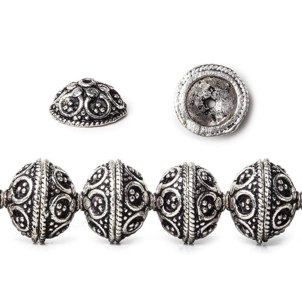 5x10mm Antiqued Sterling Silver Plated Copper Bead Cap Bali Design 8 inch 42 beads (ONLINE ORDER ONLY)