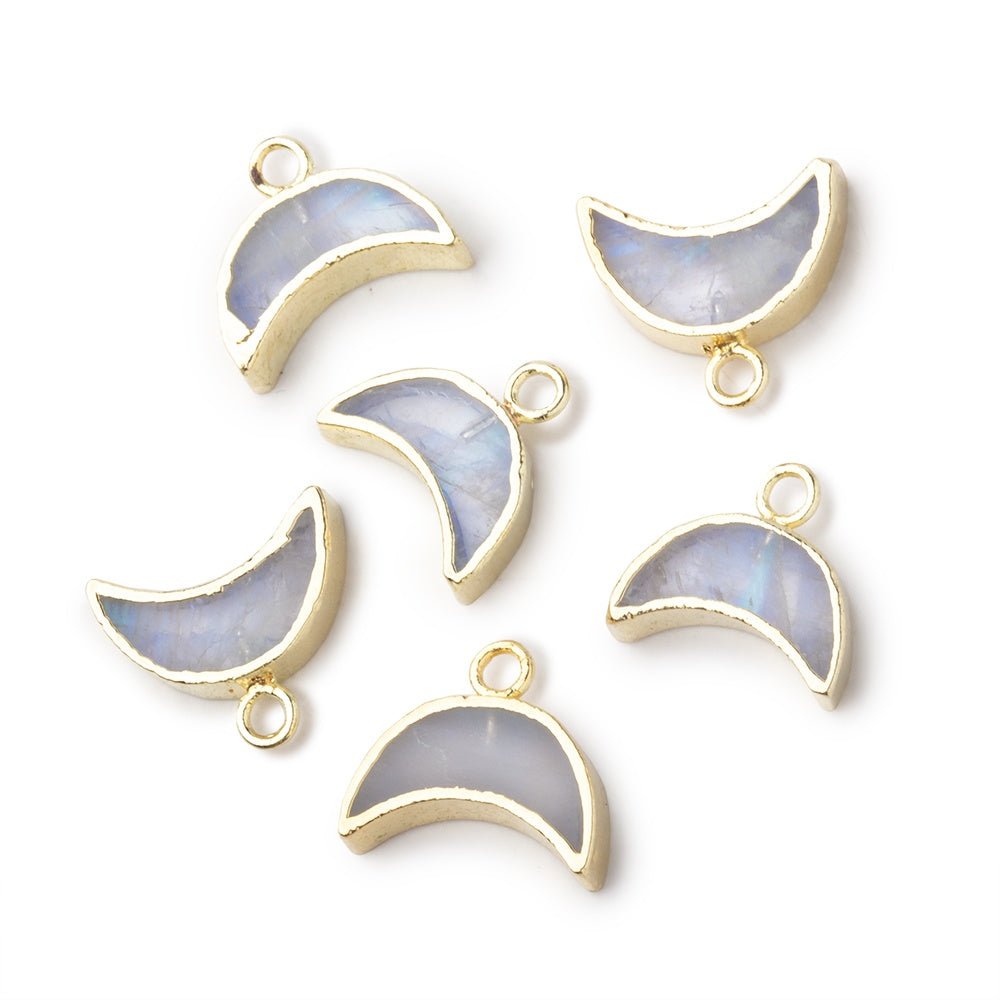 5x11mm Gold Leafed Rainbow Moonstone Crescent Moon Focal Pendant 1 piece (ONLINE ORDER ONLY)
