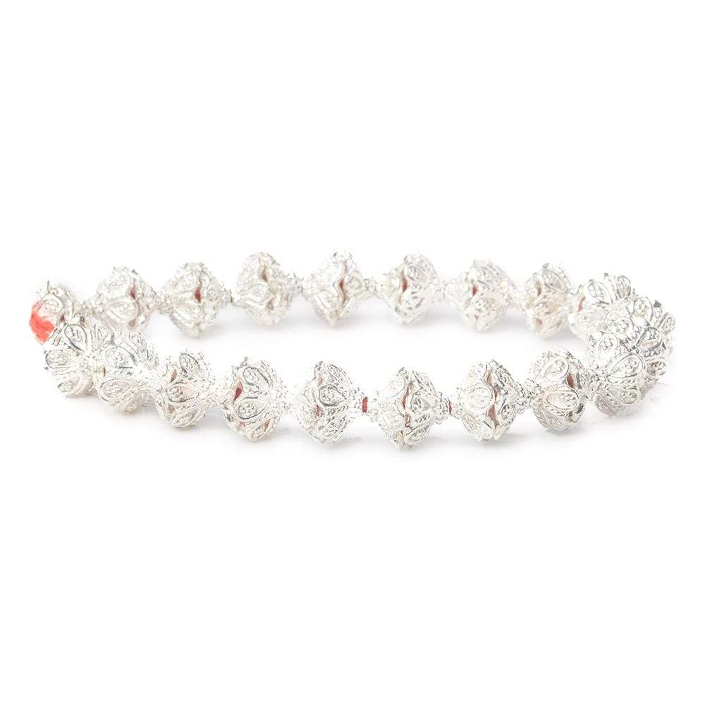 5x11mm Sterling Silver Plated Copper Flower With Twisted Bead Cap 8 inch 38 beads (ONLINE ORDER ONLY)