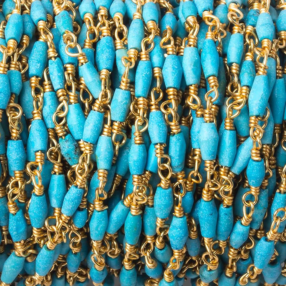 5x2mm Turquoise Howlite plain rice Gold plated Chain by the foot 27 beads (ONLINE ORDER ONLY)