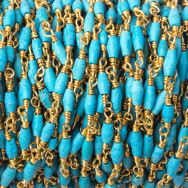 5x2mm Turquoise Howlite plain rice Gold plated Chain by the foot 27 beads (ONLINE ORDER ONLY)