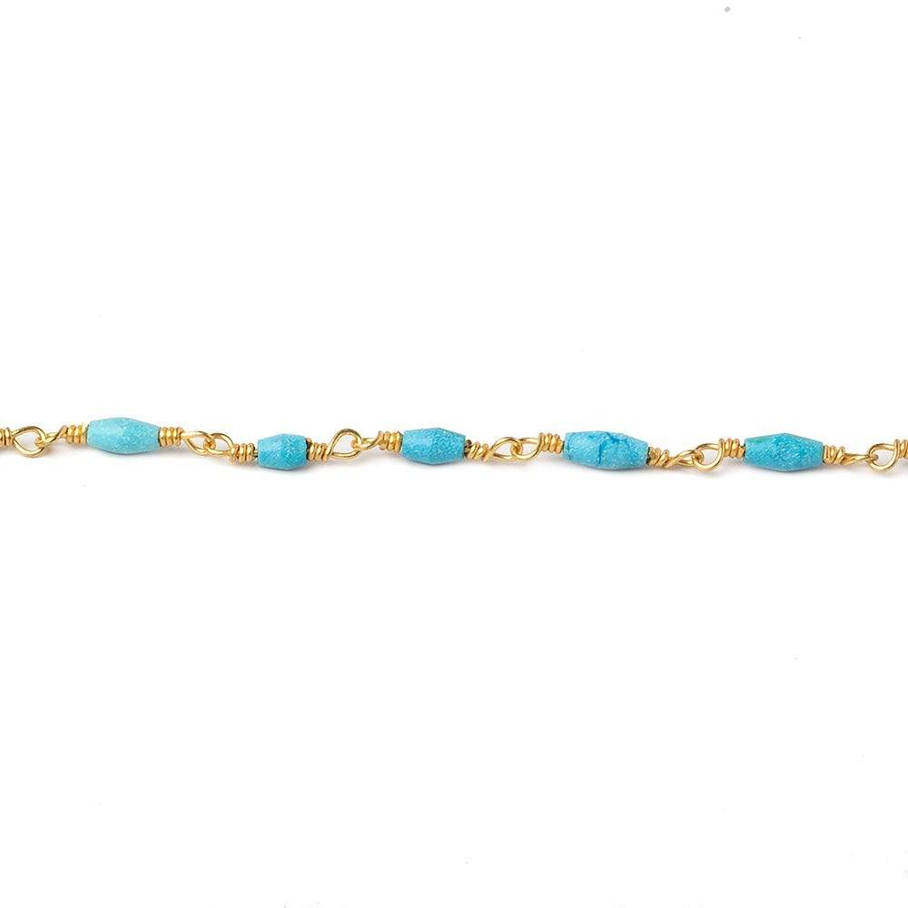 5x2mm Turquoise Howlite plain rice Gold plated Chain by the foot 27 beads (ONLINE ORDER ONLY)