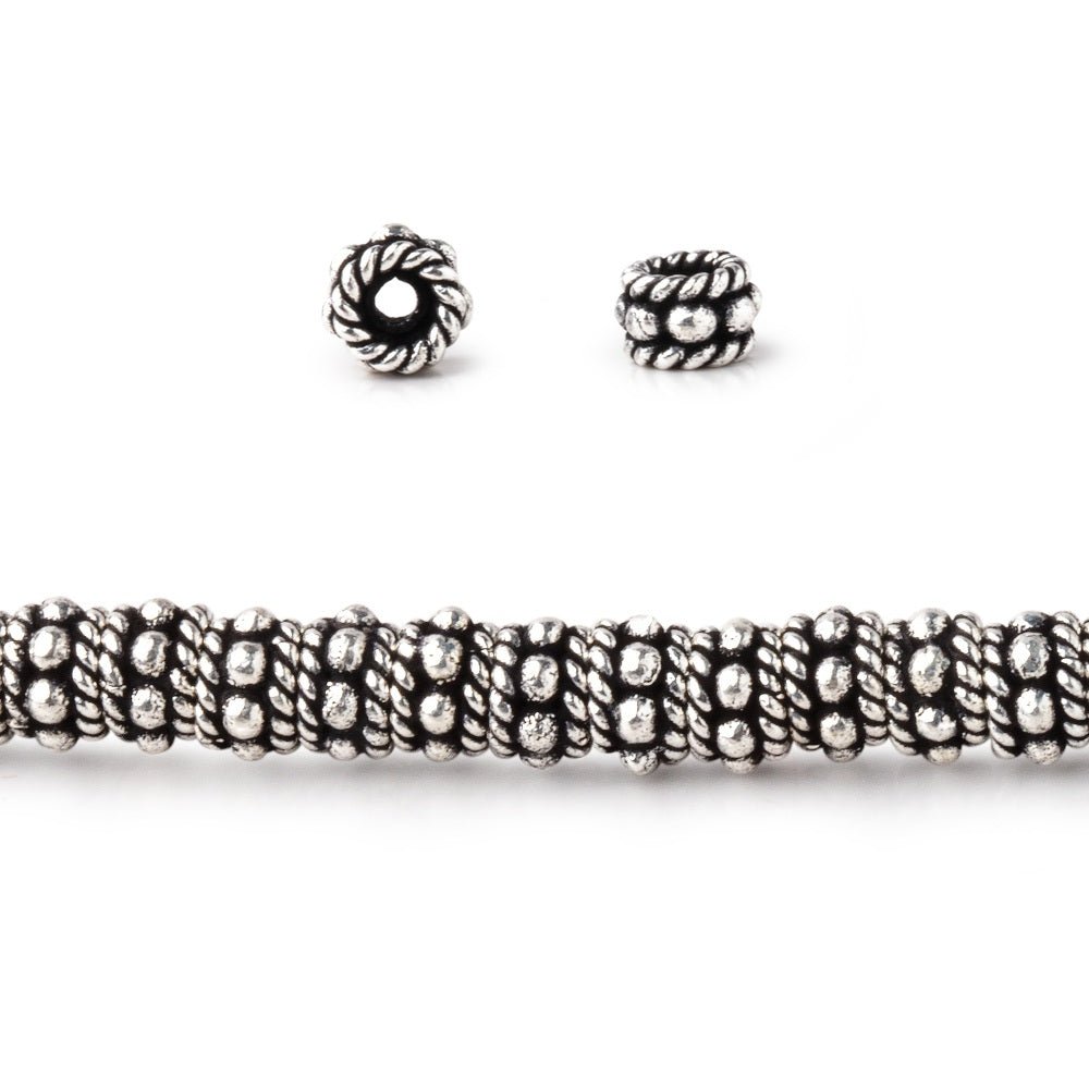 5x3mm Antiqued Sterling Silver Plated Copper Twisted Spacer 8 inch 63 beads (ONLINE ORDER ONLY)