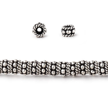 5x3mm Antiqued Sterling Silver Plated Copper Twisted Spacer 8 inch 63 beads (ONLINE ORDER ONLY)