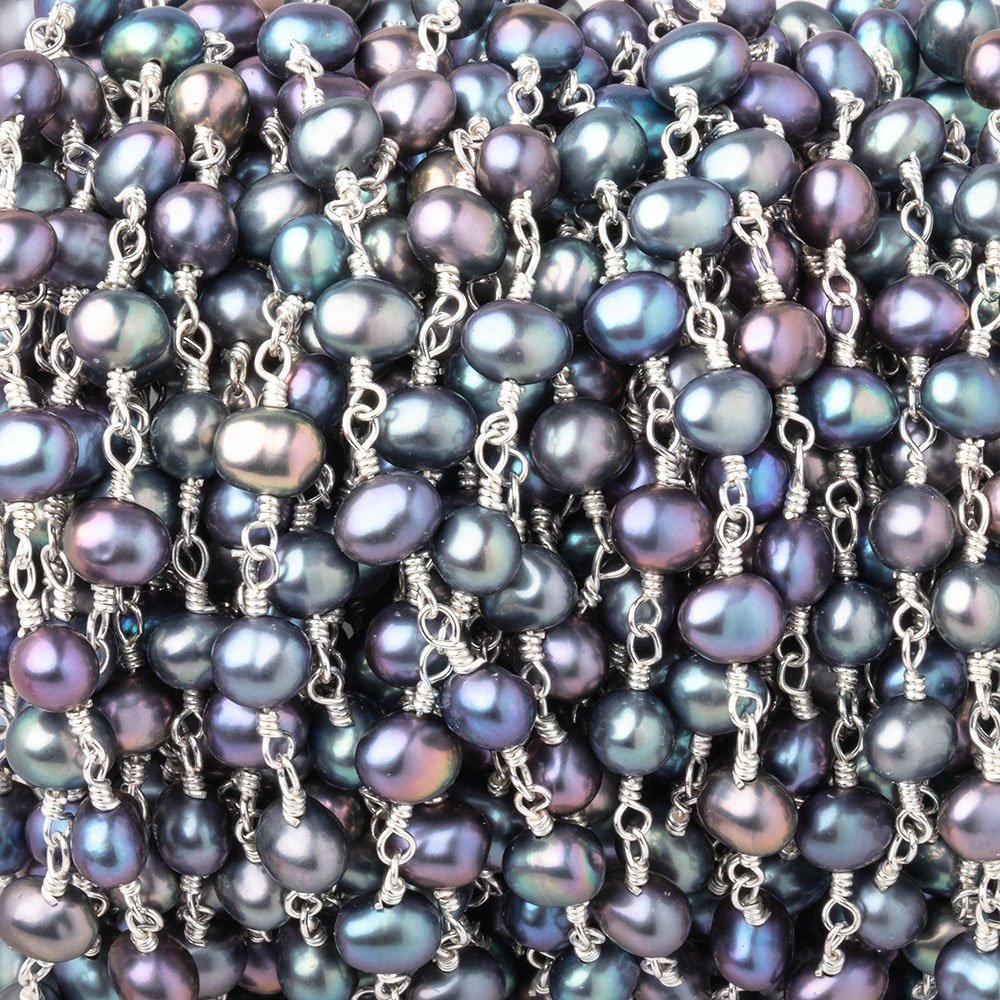 5x4-6x4mm Peacock Baroque Pearls on Silver Plated Chain (ONLINE ORDER ONLY)
