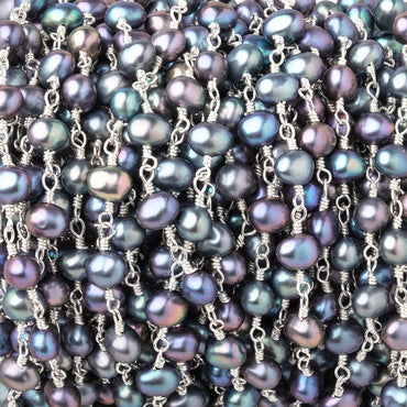 5x4-6x4mm Peacock Baroque Pearls on Silver Plated Chain (ONLINE ORDER ONLY)