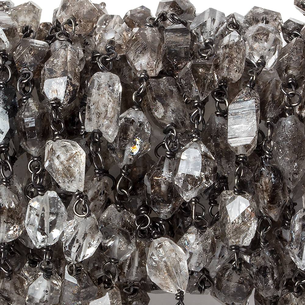 5x4-7x5mm Double Terminated Quartz Crystal Black Gold plated Chain by the foot (ONLINE ORDER ONLY)
