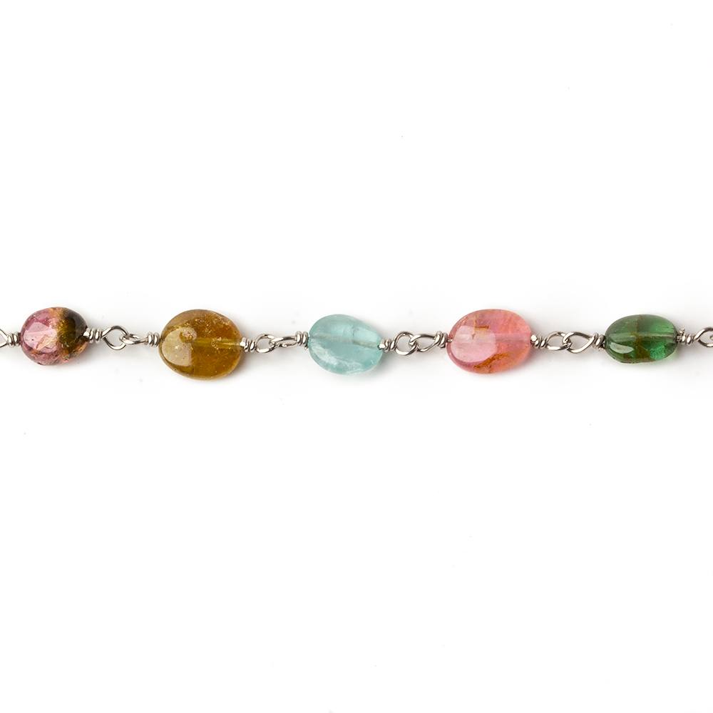 5x4-7x5mm Multi Color Tourmaline plain oval Silver .925 Chain by the foot 27 beads per (ONLINE ORDER ONLY)