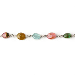 5x4-7x5mm Multi Color Tourmaline plain oval Silver .925 Chain by the foot 27 beads per (ONLINE ORDER ONLY)