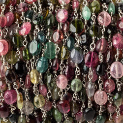 5x4-7x5mm Multi Color Tourmaline plain oval Silver .925 Chain by the foot 27 beads per (ONLINE ORDER ONLY)