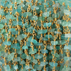 5x4-8x4mm Matte Pool Blue Apatite Chips Gold plated Chain by the foot 35 pieces (ONLINE ORDER ONLY)
