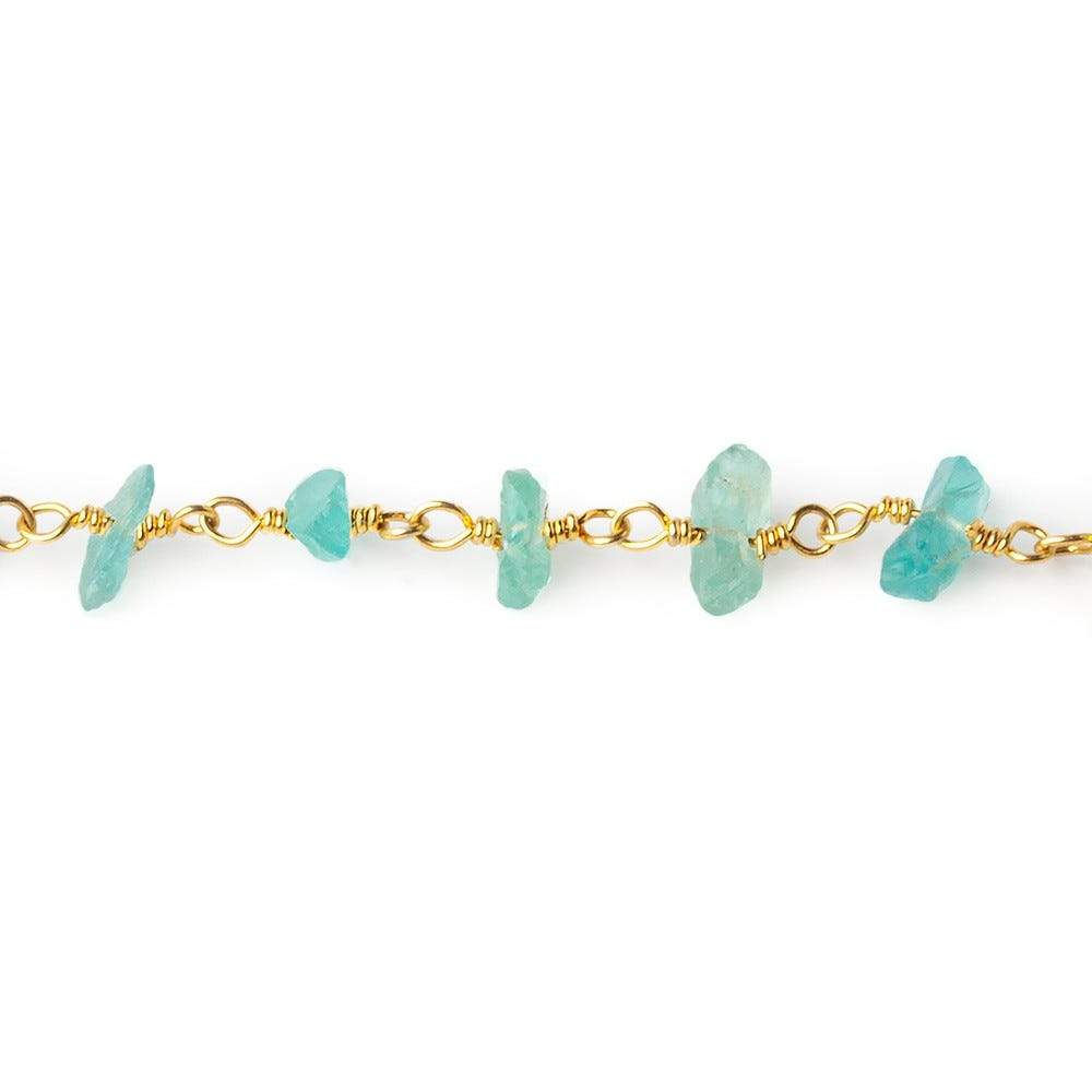 5x4-8x4mm Matte Pool Blue Apatite Chips Gold plated Chain by the foot 35 pieces (ONLINE ORDER ONLY)